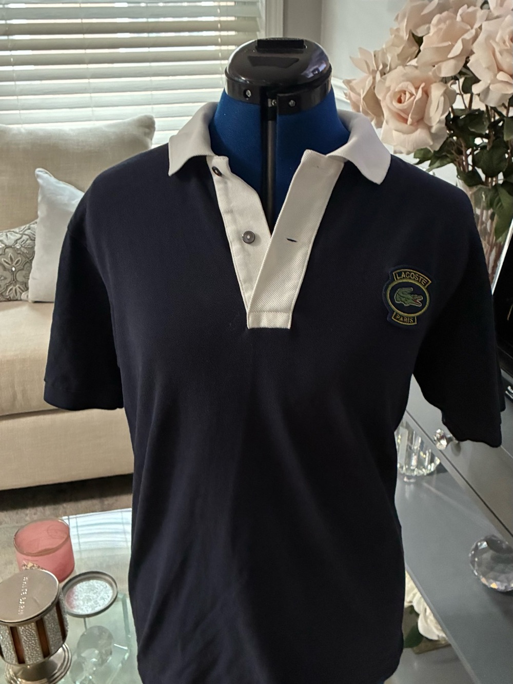 Lacoste Navy Polo with White Collar and Placket